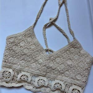 Free People Cream Crochet Halter Top